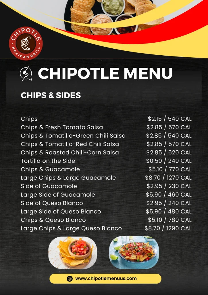 Chipotle Menu Chips & sides with prices and calories