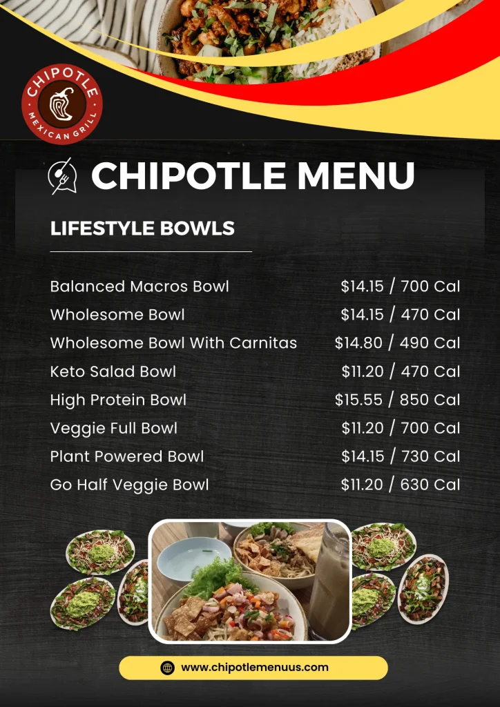 Chipotle Lifestyle bowl menu with Prices and Calories